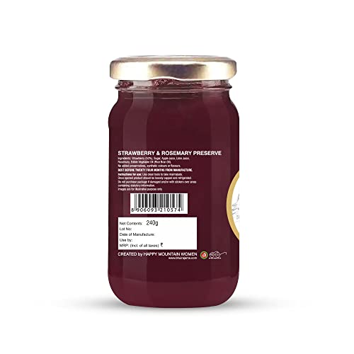 Image of Bhuira Strawberry Rosemary Preserve - 240g | All Natural Jam - No Added Preservatives, Artificial Colors | Handmade Himachal Vegan Spread | Breakfast Dessert | Healthy Snack | Guilt-Free