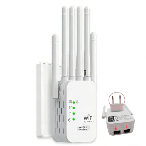 Repeteur WiFi Puissant, Amplificateur Répéteur WiFi 6 Dual Band,repeteur WiFi Puissant avec 6 Antennes Puissantes, 2 Ports LAN,repetiteur WiFi Puissant sans...