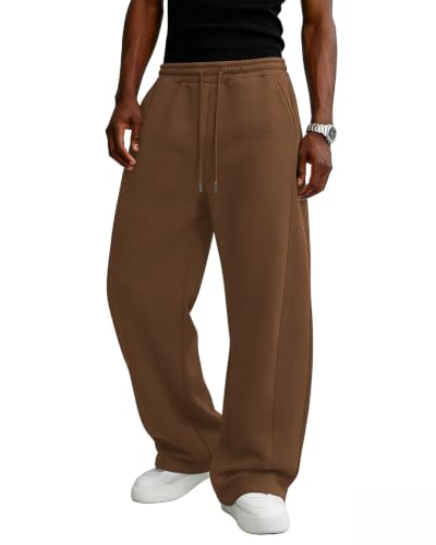Image of Men's Baggy Sweatpants Cotton Fleece Wide Leg Lounge Sweat Pants Drawstring Waist Jogging Pants with Pockets