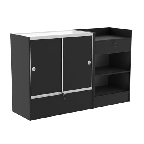 HUZJIEHUI 60\" W x 18\" D x 38\" H - Illuminated Full Vision Showcase, Black Retail Display Case with Cash Register Stand.