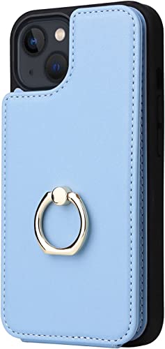 Étui iPhone 14 antichoc bleu avec fente pour carte et housse de protection magnétique en cuir