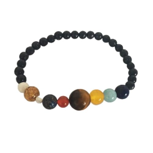 Pulsera de piedra natural y elástica de cristal con diseño de ocho planetas