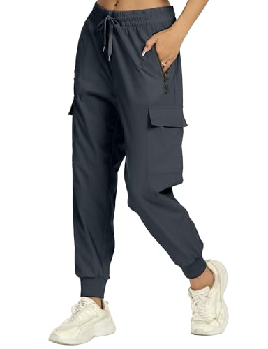 Buauty Women's Hiking Pants Quick Dry Lightweight Cargo Joggers with Pockets Elastic Waist for Travel and Camping Dark Gray