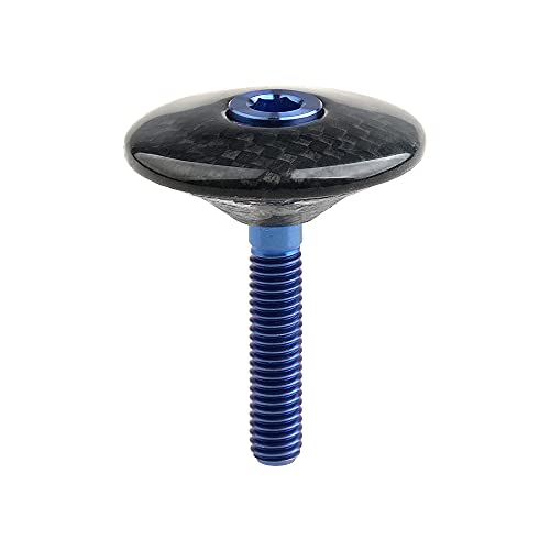 Wanyifa 1 1/8" 3K Carbon Fiber Cycling Headset Stem Top Cap with M6x35mm Titanium Bolt (Glossy with Blue) - Thumbnail 5
