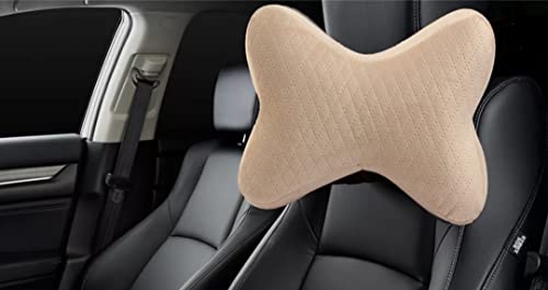 Image of Auto Hub Memory Foam Backrest Support Cushion and Headrest Neck Rest for Car, Office (Pack of 4, Beige)