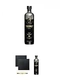 Freimut Bio Roggen Premium Wodka 0,5 Liter + Schiefer Glasuntersetzer eckig ca. 9,5 cm Ø 2 Stück + Freimut Bio Roggen Premium Wodka 0,5 Liter