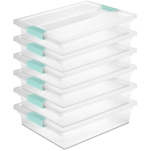 Sterilite Clip Box, Stackable Clear Plastic Bins- Large, 6-Pack