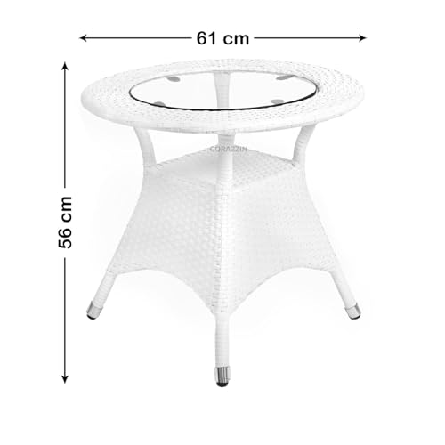 Image of Rattan Wicker Garden Patio Seating Chair and Table Set for Outdoor Balcony Garden Coffee Table Set Furniture with 1 Table and 4 Chairs with Yellow Cushion (White)
