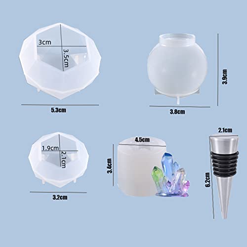 Cayway 8 Pcs Resin Molds For Wine Stopper, 4Pcs Wine Bottle Stopper With Crystals Gem Shape Spherical Resin Epoxy Molds For Diy Casting Crafts Making #TOP1