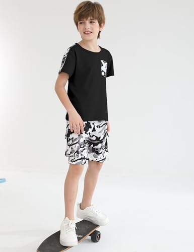 Image of mksodopy Boys Summer Outfit Set 2 Piece T Shirt and Camo Shorts Casual Clothes for Little Big Boys 5-16