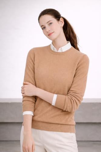 Image of Cashmeren Women's Basic Crewneck Sweater 100% Pure Cashmere Long Sleeve Round Neck Pullover