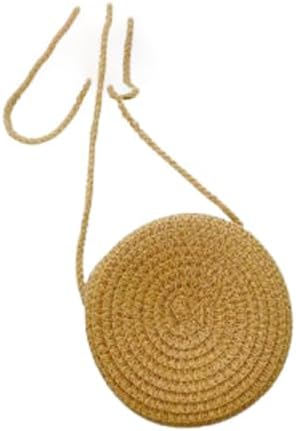 Kids Round Straw Crossbody Bag - Woven Mini Shoulder Purse for Girls, Casual Summer Handbag