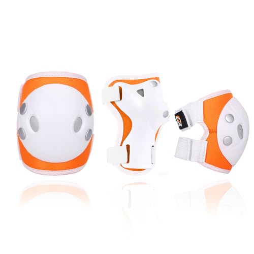 JBM Kids and Youth Knee Pads Elbow Pads Wrist Guards Child Protective Gear Set for Roller Skating, Skateboarding, BMX Biking, Cycling, Inline Skating, Scooter Riding Sports (Orange, Small)