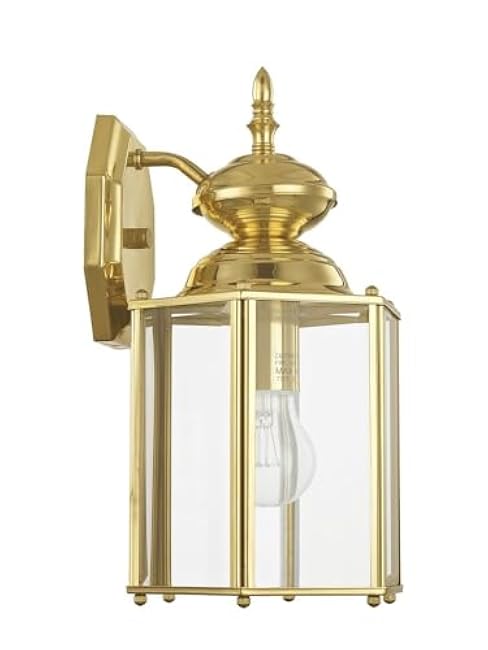 Livex Lighting 2007-02 Outdoor Wall Lantern with Clear Beveled Glass Shades, Polished Brass