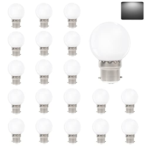 VIRANSHEN 20 Pezzi Lampadine LED B22 Luce Fredda, 3W equivalenti a 30W, 240Lm, Consumo Basso, Risparmio Energetico, Lampada B22 per Luci d'atmosfera Casa Patio Esterno Decorazione Feste Matrimoni