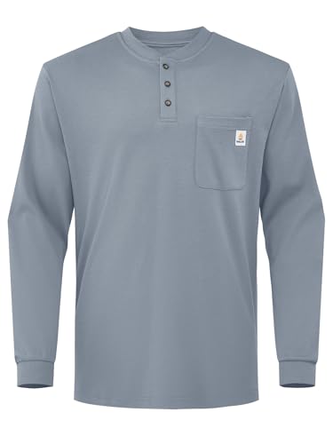 Image of VANLENS FR Shirts for Men Flame Resistant Light Weight 6.5oz Long Sleeve Henley Shirts CAT2 NFPA2112 FR Clothing