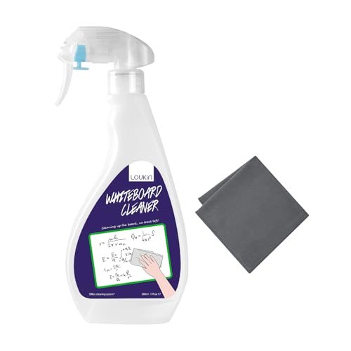 loukin Ungiftiger Whiteboard-Reiniger 500ml Dry Erase Board Cleaner geruchsarmes Whiteboard-Reinigungsspray mit Tuch entfernt hartnäckige Flecken von Whiteboards Kreidetafeln
