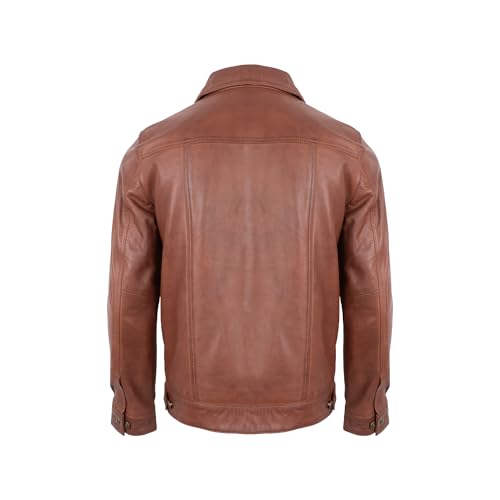 Image of Mens Leather Jackets - Real Lambskin Trucker Style Vintage Leather Jacket Men