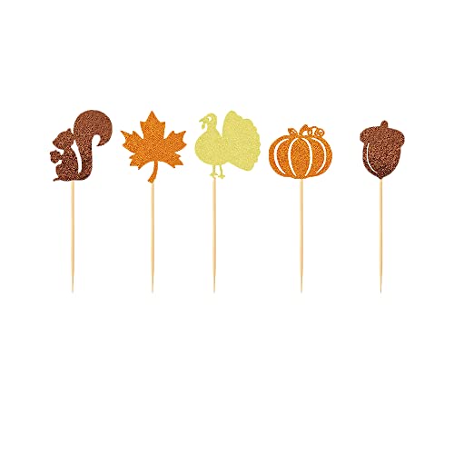 30 Pcs Thanksgiving Day Cupcake Toppers Pumpkin Maple Squirrel Chestnut Turkey Theme Cake Insert （5 Styles）Mgpferd #TOP2
