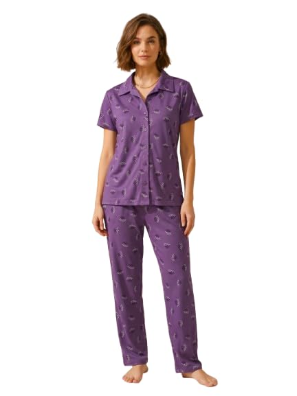 xenios | Printed Cotton Blend Night-Suit-C7-PURPLE-picture-6