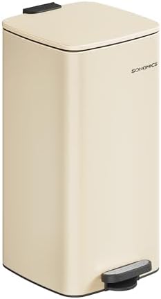 SONGMICS Mülleimer Küche, 30 Liter Tretmülleimer, Stahl, Softclose | Abfalleimer, mit Inneneimer, Offenhaltefunktion, Blassgold und Tintenschwarz, PLUSHIC Kollektion LTB593A02