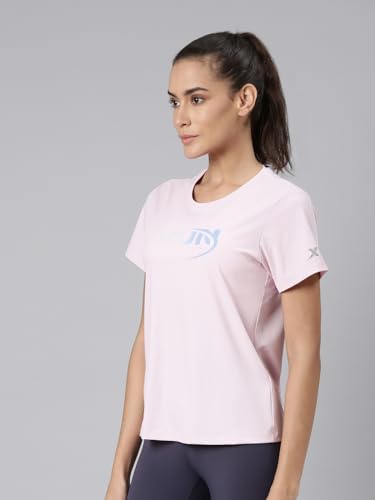 Image of XTEP Comfort Technology (3 Dimensional Shape - Keeps The Cloths Straight), Running Series, Short Sleeve, Slim Fit, Polyamide & Elastane, Twill Weave, Slim Fit Running T-Shirt Women (Light Pink)