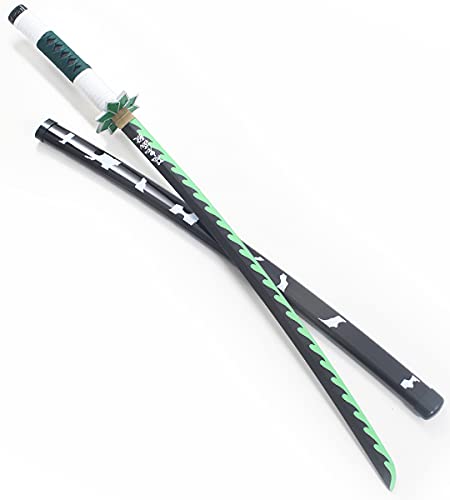 RKS DIFFUSION Katana Demon Slayer Epee Sanemi Shinazugawa Lame en Bois Sabre Kimetsu No Yaiba + Presentoir Inclus