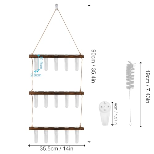 volumoon 3 Tiered Wall Hanging Test Tube Vase, 15 Tubes, Plant Terrarium with Wooden Stand - Image 2