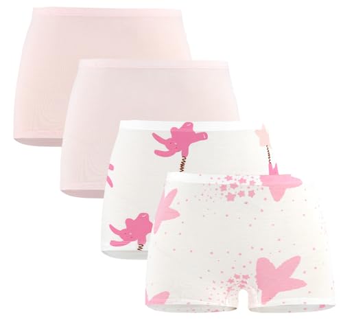 SEAUR Girls' Seamless Underwear 4-Pack Soft Breathable Ice Silk Boyshorts Panties Cute Prints Boxer Briefs for 6-16 Years