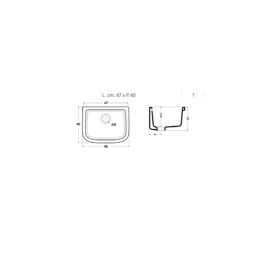 Pila de cerámica sin escurridor, lavadero, lavabo LxP 47 x 40 cm