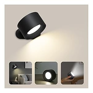 Feallive LED Wandleuchte Innen, Wandlampe mit Akku 1 Stück,Touch Control 3 Helligkeitsstufen, 360° drehbare, für Wohnzimmer Schlafzimmer TreppenhausFlur kabellose wandleuchten (Schwarz)