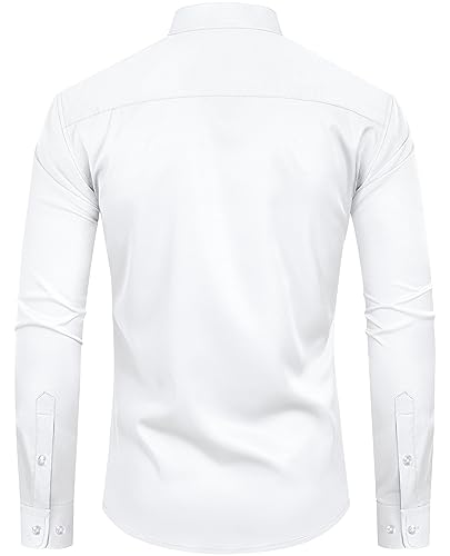 Alimens & Gentle Men's Stretch Mandarin Collar Dress Shirt Long Sleeve Solid Banded Collar Button Down Shirts #TOP1