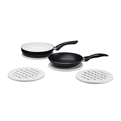 Relaxdays Set de Cuatro salvamanteles, Bambú, Bandejas para ollas y sartenes, 20 cm Ø, Blanco