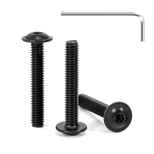 Tunejoy 30 Piezas Tornillos de Cabeza Alomada con Brida M4 x 25 mm Negro Tornillo de Cabeza Hexagonal de Acero Inoxidable A2 V2A Tornillos Máquina con llave Allen Rosca Completa