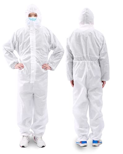 Protective Coverall Disposable Heavy Duty Painters Coveralls, Safety Protective Painting Protection Coveralls With Zipper Front, Elastic Wrist And Ankle Cuffs Fits White Universal Size #TOP1
