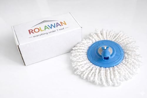 Image of 360 Degree Spin Mop with Extendable Handle, Microfiber Floor Cleaning System, Blue and White, Adjustable Rod with Refill Head
