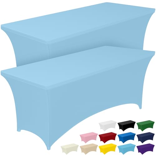 Image of Pureegg Spandex Tablecloth 6ft - 2 Pack, Fitted and Tight Cloth for Rectangle Table, Wrinkle-Free and Stretch Table Cover for Party, Wedding, Banquet and Birthday, Blue Mist