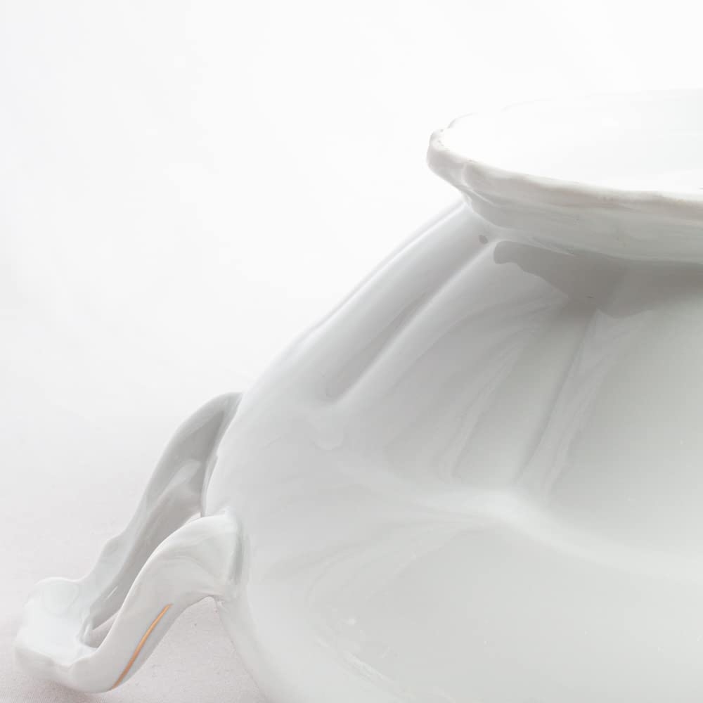 Sopera de porcelana blanca (3 l) Rhein, 1 tapa de porcelana, filo de oro