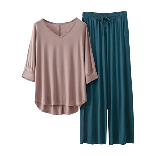 Generisch Traje de dos piezas para mujer de verano largo de lino - Tracksuit Loungewear Playa 2025 Moda Casual Casual Traje Deportivo Elegante Tallas Grandes Tops Pantalones Traje de Dos Piezas Traje