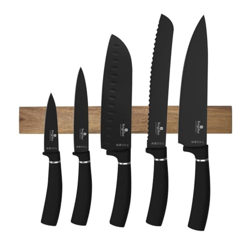 Berlinger Haus Juego de cuchillos con bloque magnético de madera, 6 piezas, colección Matte Black | Elegante y de alta calidad