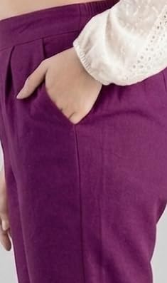 Image of Solid Cotton Woman Trousers Pants Regular Fit Kurti Pant with Drawstring Daily Office Formal Casual Use