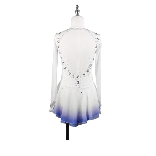 DIJITOO Vestido de patinação artística, bainha gradiente com strass cintilante, fantasia de competiç