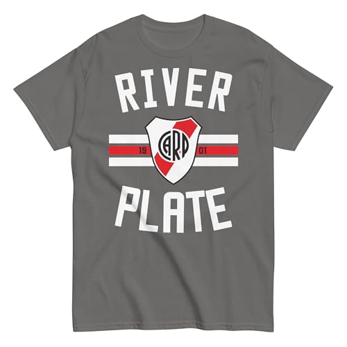 River Plate. Camiseta 100 % Algodón Peinado. Corte Unisex. Argentina. Fútbol. Cuello reforzado no deformable. Sin costuras laterales. CAM1248. (FR/ES, Letras, M, Regular, Regular, Gris oscura)