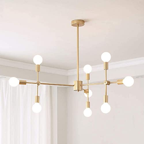 Lámpara de Techo de 12 Luces, Moderna Lámpara Colgante de Metal Ajustable, Estilo Vintage Dorado, para Dormitorio, Sala de Estar, Cocina, Pasillo, Decoración Del Hogar Dorada, Color Negro, 9 Luces./Or