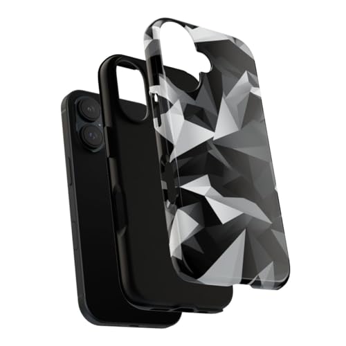 Coque rigide iPhone 16 motif géométrique brillant finition luxe noir gris - 3