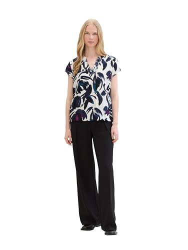 TOM TAILOR Damen Kurzarm-Bluse mit Muster , dark blue floral design, 36 – Ansicht 4