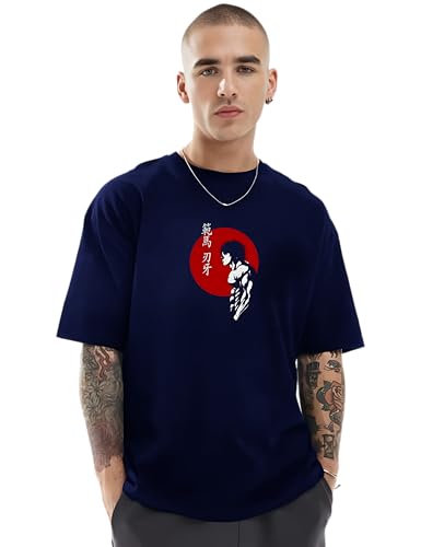 Image of Ran Eleven Baki Hanma Oversized T-Shirt for Men | inchBaki Hanma inch Front Silhouette & Full Character Graphic Back | 100% Cotton | Anime Streetwear & Casual Wear
