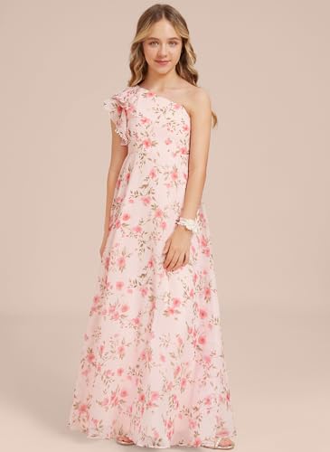 Junior Bridesmaid Dress for Teen Girls, Flower Girl Dresses A-line One Shoulder Floor-Length Chiffon2