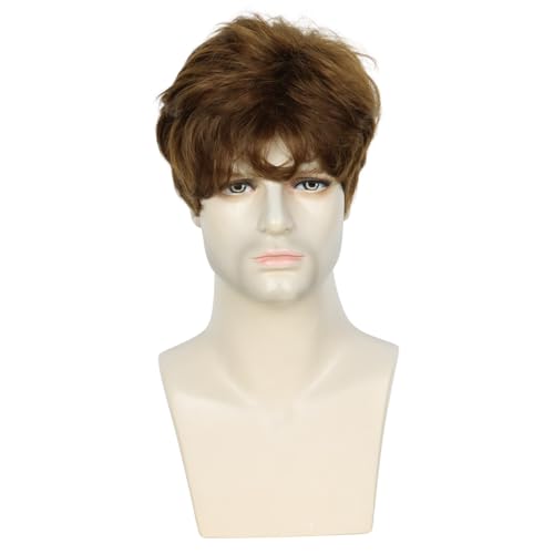Image of Creamily Short Brown Wigs For Men Short Hair Layered Curly Synthetic Costume Halloween wigs for male