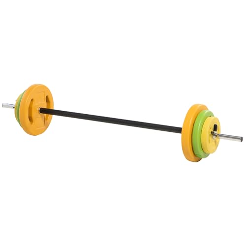 HOMCOM Barra de Pesas 20 kg Pesas Ajustables con 6 Discos de Pesos 1,5kg 2,5kg 5 kg para Entrenamiento Fuerza y Brazos en Gimnasio Doméstico 130x28x28 cm Multicolor